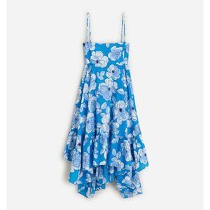 New J Crew Size L Convertible beach dress blue Linear peony Bow Vivid Blue BR047